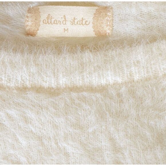 Altar'd State Crew Neck Eyelash Crop Fuzzy Cream Sweater Size Medium - Picture 3 of 4